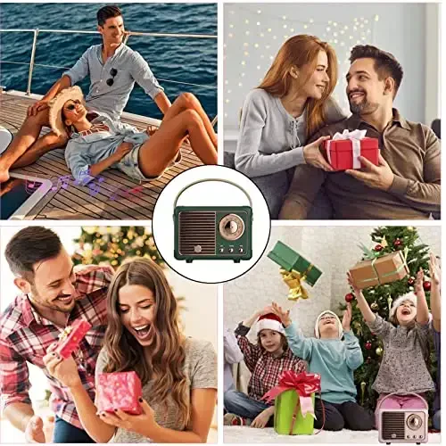 Dosmix Retro Bluetooth Speaker, Vintage Decor, Mini Wireless Bluetooth Speaker, Cute Old Fashion Style for Kitchen Desk Bedroom Office Party Outdoor Accessories for iPhone Android (Green) - DOSMIX (1)