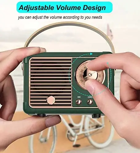 Dosmix Retro Bluetooth Speaker, Vintage Decor, Mini Wireless Bluetooth Speaker, Cute Old Fashion Style for Kitchen Desk Bedroom Office Party Outdoor Accessories for iPhone Android (Green) - 3