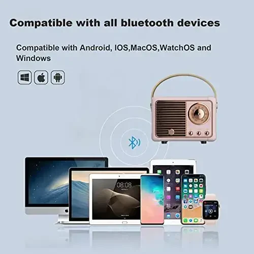 Dosmix Retro Bluetooth karnay, Vintage dekor, Kichkina simsiz Bluetooth karnay, Oshxona stol usti yotoq xonasi ofis tashqarisida uchun yoqimli eski uslub, Ayollar o'smirlar uchun tug'ilgan kun sovg'alari g'oyalari - 3