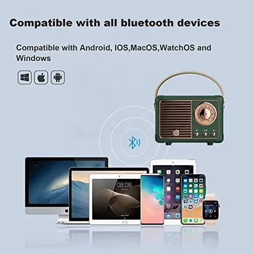 Dosmix Retro Bluetooth karnay, Vintage dekor, Mini simsiz Bluetooth karnay, Oshxona stol usti yotoqxona ofis partiyasi ochiq havoda iPhone Android uchun yoqimli eski uslub (yashil) - 4