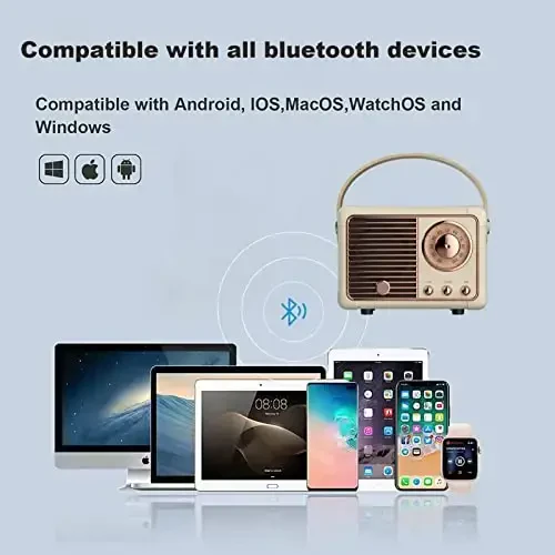 Dosmix Retro Bluetooth karnay, Vintage dekor, Portativ simsiz Bluetooth karnay, iPhone Android uchun oshxona stoli yotoq xonasi ofis ochiq havoda aksessuarlari uchun yoqimli eski moda uslubi (sariq) - 3
