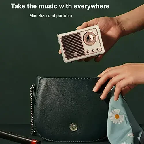 Dosmix Retro Bluetooth karnay, Vintage dekor, Portativ simsiz Bluetooth karnay, iPhone Android uchun oshxona stoli yotoq xonasi ofis ochiq havoda aksessuarlari uchun yoqimli eski moda uslubi (sariq) - 6