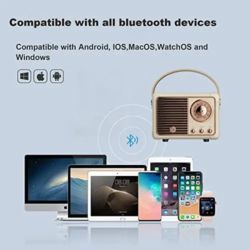 Dosmix Retro Bluetooth karnay, Vintage dekor, Portativ simsiz Bluetooth karnay, iPhone Android uchun oshxona stoli yotoq xonasi ofis ochiq havoda aksessuarlari uchun yoqimli eski moda uslubi (sariq) - 3