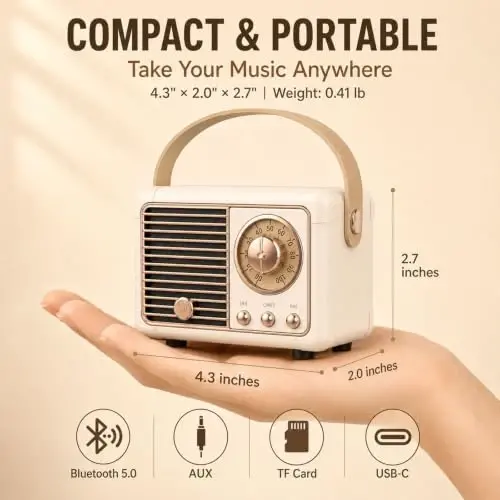Dosmix Retro Bluetooth karnay, Vintage dekor, Portativ simsiz Bluetooth karnay, iPhone Android uchun oshxona stoli yotoq xonasi ofis ochiq havoda aksessuarlari uchun yoqimli eski moda uslubi (sariq) 