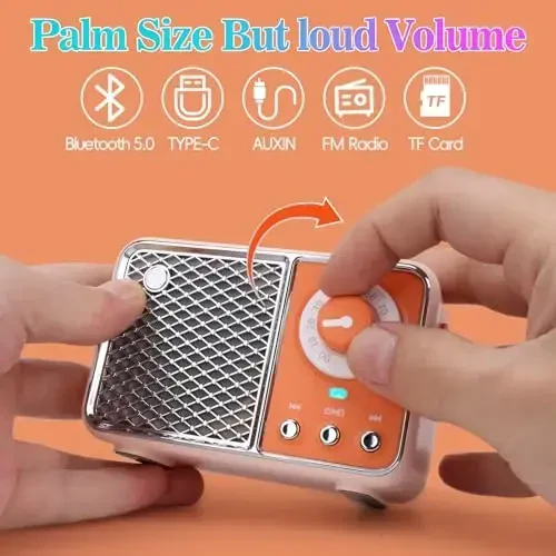 Dosmix Retro Bluetooth Speaker, Vintage Decor, Wireless Bluetooth Speakers, Cute Old Fashion Style for Kitchen Desk Bedroom Office Party Outdoor Kawaii Accessories (Orange) - 4