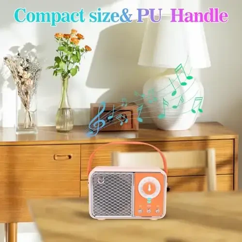 Dosmix Retro Bluetooth Speaker, Vintage Decor, Wireless Bluetooth Speakers, Cute Old Fashion Style for Kitchen Desk Bedroom Office Party Outdoor Kawaii Accessories (Orange) - 7