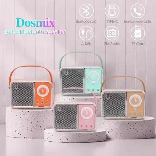 Dosmix Retro Bluetooth karnay, Vintage dekor, simsiz Bluetooth karnaylar, oshxona stoli yotoq xonasi ofis partiyasi ochiq havoda Kawaii aksessuarlari uchun yoqimli eski moda uslubi (Cyan Green) - 7