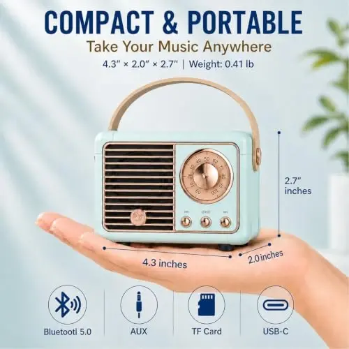 Dosmix Retro Bluetooth Karnay, Vintaj Dekor, Kichik Simsiz Bluetooth Karnay, Oshxona Stoli Yotoq Xonasi Ofis Partiyasi Tashqi Kawaii Android/iOS Qurilmalari Uchun Sevimli Eski Moda Uslubi (Ko'k) - 1