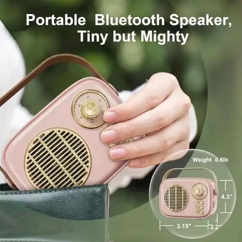Dosmix Ретро Bluetooth-колонка, Портативный мини винтажный декор, Розовый | подарок декор для спальни девочки-подростка, стол, кухня, спальня, путешествия с Bluetooth, USB, TF карта и AUX, милый розовый небольшой дизайн - 6