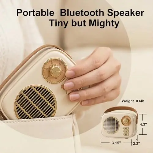 Dosmix Retro Bluetooth Speaker, Portable Mini Vintage Decor, Beige | room decor,desk, kitchen, bedroom, travel with Bluetooth, USB, TF card and AUX ,gifts for women teen girls ,cool cute small - 5