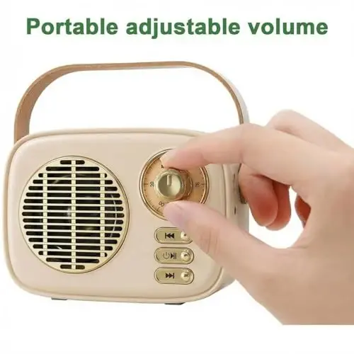 Dosmix Retro Bluetooth Speaker, Portable Mini Vintage Decor, Beige | room decor,desk, kitchen, bedroom, travel with Bluetooth, USB, TF card and AUX ,gifts for women teen girls ,cool cute small - 6