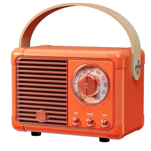 Dosmix Retro Bluetooth Speaker, Small Vintage Decor Gifts Pumpkin Orange | Portable mini wireless old fashion style for kitchen desk bedroom office outdoor accessories gifts for women teen girls - 1