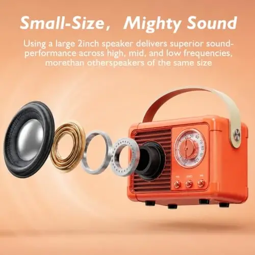Dosmix Retro Bluetooth Speaker, Small Vintage Decor Gifts Pumpkin Orange | Portable mini wireless old fashion style for kitchen desk bedroom office outdoor accessories gifts for women teen girls - 5