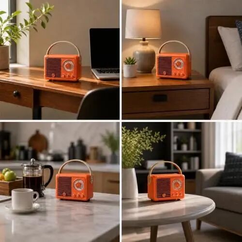 Dosmix Retro Bluetooth Speaker, Small Vintage Decor Gifts Pumpkin Orange | Portable mini wireless old fashion style for kitchen desk bedroom office outdoor accessories gifts for women teen girls - 6