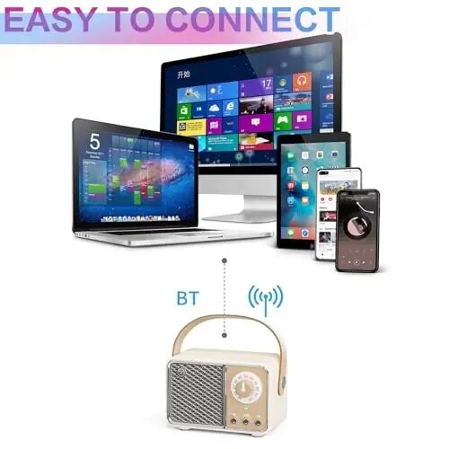 Dosmix Retro Bluetooth Speaker, Vintage Decor, Wireless Bluetooth Speakers, Cute Old Fashion Style for Kitchen Desk Bedroom Office Party Outdoor Kawaii Accessories (Beige) - 3