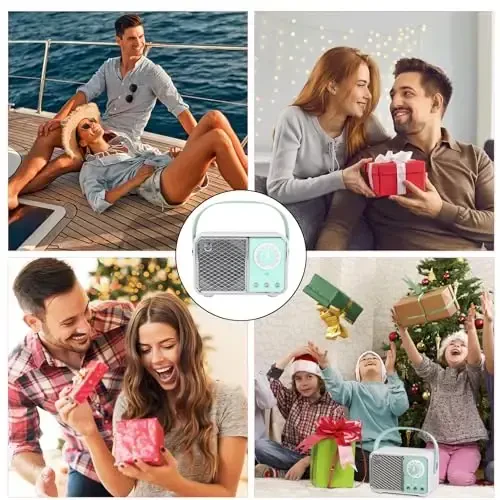 Dosmix Retro Bluetooth Speaker, Vintage Decor, Wireless Bluetooth Speakers, Cute Old Fashion Style for Kitchen Desk Bedroom Office Party Outdoor Kawaii Accessories (Cyan Green) - 3