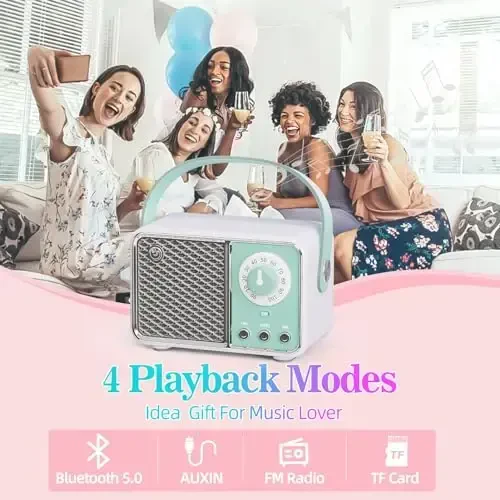 Dosmix Retro Bluetooth Speaker, Vintage Decor, Wireless Bluetooth Speakers, Cute Old Fashion Style for Kitchen Desk Bedroom Office Party Outdoor Kawaii Accessories (Cyan Green) - 4