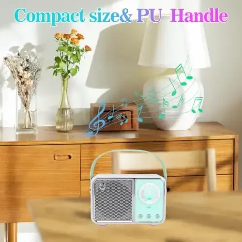 Dosmix Retro Bluetooth Speaker, Vintage Decor, Wireless Bluetooth Speakers, Cute Old Fashion Style for Kitchen Desk Bedroom Office Party Outdoor Kawaii Accessories (Cyan Green) - 5