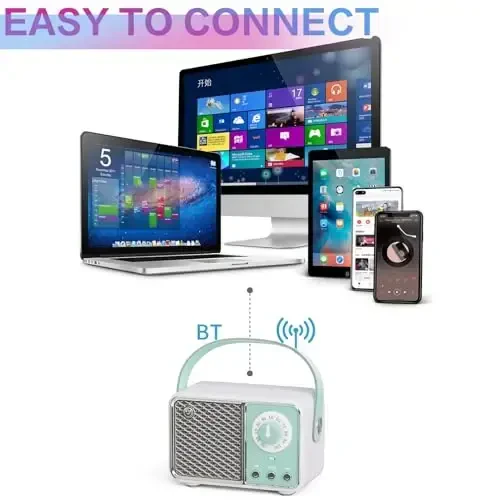 Dosmix Retro Bluetooth Speaker, Vintage Decor, Wireless Bluetooth Speakers, Cute Old Fashion Style for Kitchen Desk Bedroom Office Party Outdoor Kawaii Accessories (Cyan Green) - 6