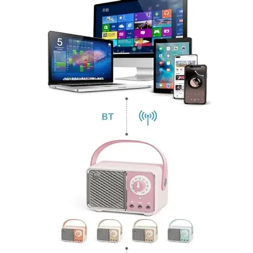 Dosmix Retro Bluetooth Speaker, Vintage Decor, Wireless Bluetooth Speakers, Cute Old Fashion Style for Kitchen Desk Bedroom Office Party Outdoor Kawaii Accessories (Orange) - 6