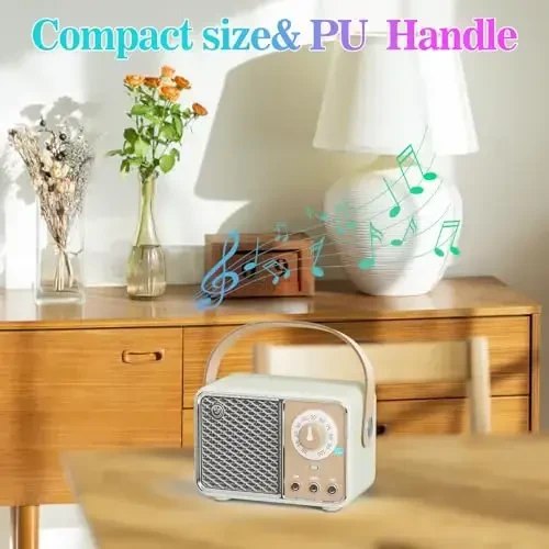 Dosmix Retro Bluetooth Speaker, Vintage Decor, Wireless Bluetooth Speakers, Cute Old Fashion Style for Kitchen Desk Bedroom Office Party Outdoor Kawaii Accessories (Smoke Green) - 7