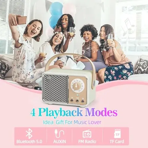 Dosmix Retro Bluetooth Speaker, Vintage Decor, Wireless Bluetooth Speakers, Cute Old Fashion Style for Kitchen Desk Bedroom Office Party Outdoor Kawaii Accessories (Smoke Green) - 2