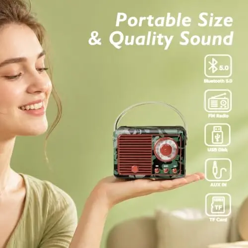 Dosmix Retro Bluetooth Speaker,Vintage Decor,Mini Gift for Men Women Girls | Portable small wireless old fashion style for kitchen desk bedroom office outdoor accessories gifts - DOSMIX (1)