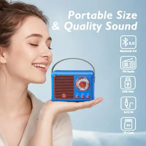 Dosmix Retro Bluetooth Speaker,Vintage Decor,Mini Gift for Women Girl Teens | Wireless Bluetooth Speaker Cute Old Fashion Style for Kitchen Desk Bedroom Office Party Outdoor Kawaii Accessories - DOSMIX (1)
