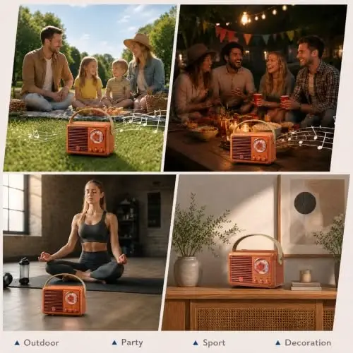 Dosmix Retro Bluetooth Speaker,Vintage Decor,Small Gift for Women Men Teens | Cute old fashion style for kitchen desk bedroom office party outdoor kawaii accessories gifts for women teen girls - DOSMIX (1)