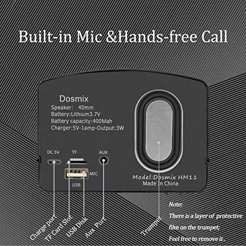 Dosmix Simsiz Stereo Retro Karnay, Kuchli Ovozli Portativ Bluetooth Vintaj Karnay, Qo'ng'iroqlarga Javob Berish, Alexa Qo'llab-quvvatlashi, TF Karta, Oshxona Partiyasi Tashqi Android iOS Qora uchun AUX - 1