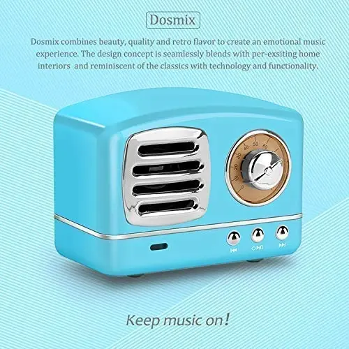 Dosmix simsiz stereo retro karnaylar, kuchli ovozga ega portativ Bluetooth Vintage karnaylar, qo'ng'iroqlarni qo'lda ushlab turmasdan amalga oshirish, Alexa-ni qo'llab-quvvatlash, TF karta, oshxona yotoqxonalari uchun AUX ochiq havoda Android iOS Blue - 2