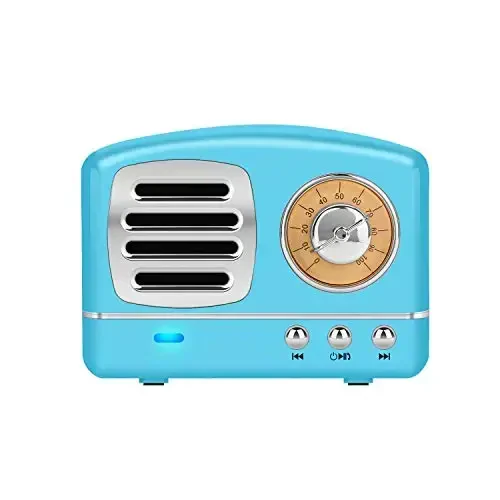 Dosmix Wireless Stereo Retro Speakers, Portable Bluetooth Vintage Speakers with Powerful Sound, Hands-Free Calls, Alexa Support, TF Card, AUX for Kitchen Bedrooms Party Outdoor Android iOS Blue - 1