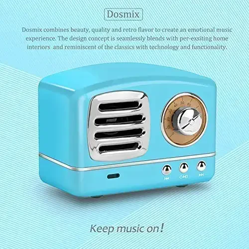 Dosmix Wireless Stereo Retro Speakers, Portable Bluetooth Vintage Speakers with Powerful Sound, Hands-Free Calls, Alexa Support, TF Card, AUX for Kitchen Bedrooms Party Outdoor Android iOS Blue - 2