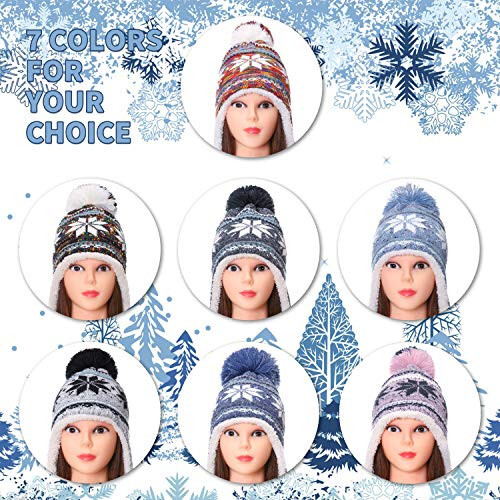 Dosoni Winter Hats for Women Knit Beanie Soft Warm Fleece Lined Long Ear Straps Snow Ski Cap with Pompom - 6