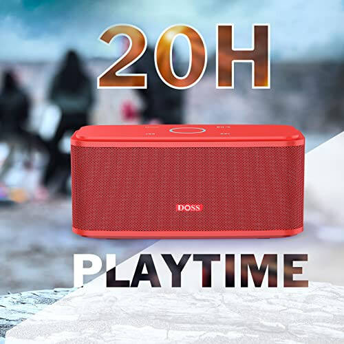 DOSS Bluetooth Karnay, SoundBox Touch Ko'chma Kablosiz Karnay, 12 Vt HD Ovoz va Bass bilan, IPX5 Suvdan Himoyalangan, 20 Soat O'ynash Vaqti, Teginish Boshqaruvi, Qo'lsiz, Uy, Tashqi, Sayohat uchun Karnay - Qizil - 10