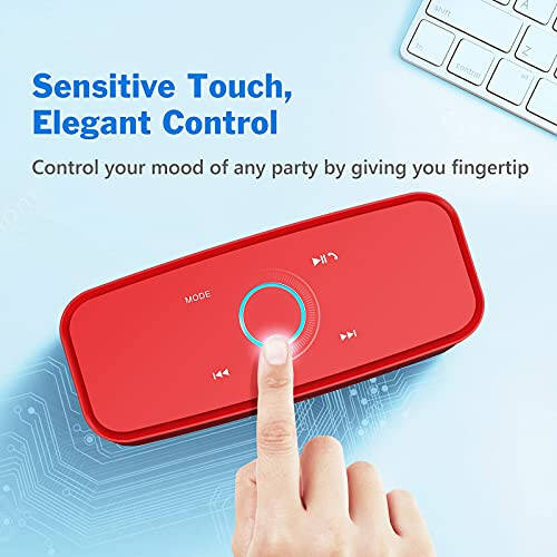 DOSS Bluetooth Speaker, SoundBox Touch Portable Wireless Speaker with 12W HD Sound and Bass, IPX5 Water-Resistant, 20H Playtime, Touch Control, Handsfree, Speaker for Home, Outdoor, Travel - Red - 8