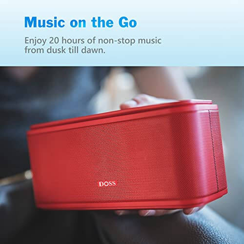 DOSS Bluetooth Speaker, SoundBox Touch Portable Wireless Speaker with 12W HD Sound and Bass, IPX5 Water-Resistant, 20H Playtime, Touch Control, Handsfree, Speaker for Home, Outdoor, Travel - Red - 9