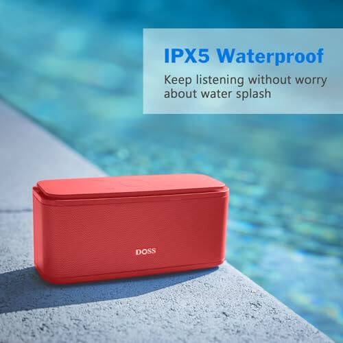 DOSS Bluetooth Speaker, SoundBox Touch Portable Wireless Speaker with 12W HD Sound and Bass, IPX5 Water-Resistant, 20H Playtime, Touch Control, Handsfree, Speaker for Home, Outdoor, Travel - Red - 11