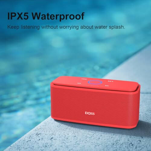 DOSS Bluetooth Speaker, SoundBox Touch Portable Wireless Speaker with 12W HD Sound and Bass, IPX5 Water-Resistant, 20H Playtime, Touch Control, Handsfree, Speaker for Home, Outdoor, Travel - Red - 4