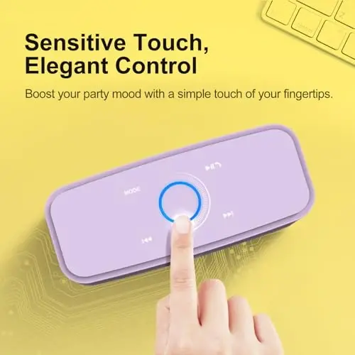 DOSS SoundBox Touch Wireless Bluetooth Speaker-12W HD Sound with Rich Bass, IPX5 Waterproof, 20H Playtime, Handsfree, for Gatherings, Home, Office, Outdoor, Travel-Purple - 3