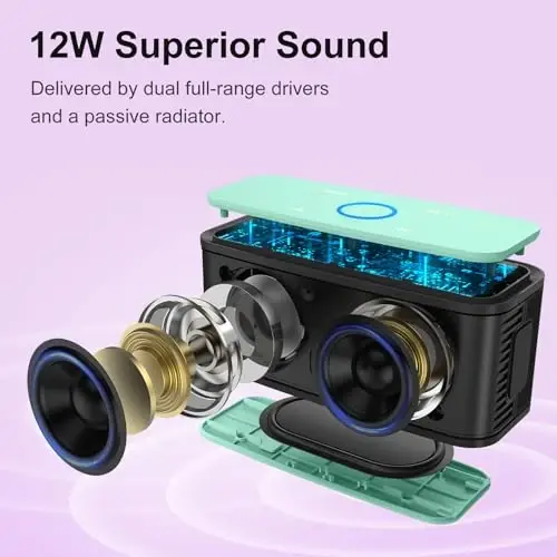 DOSS SoundBox Touch Wireless Bluetooth Speaker-12W HD Sound with Rich Bass, IPX5 Waterproof, 20H Playtime, Ideal Christmas & White Elephant Gift for Men, Women, Teens, Office, Home, Travel-Green - 2