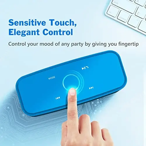 DOSS SoundBox Touch Wireless Bluetooth Speaker-12W HD Sound with Rich Bass, IPX5 Waterproof, 20H Playtime, Handsfree, for Gatherings, Home, Office, Outdoor, Travel-Blue - 3