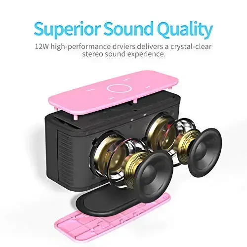 DOSS SoundBox Touch Wireless Bluetooth Speaker-12W HD Sound with Rich Bass, IPX5 Waterproof, 20H Playtime, Ideal Christmas & White Elephant Gift for Men, Women, Teens, Office, Home, Travel-Pink - DOSS (1)