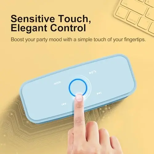 DOSS SoundBox Touch Wireless Bluetooth Speaker-12W HD Sound with Rich Bass, IPX5 Waterproof, 20H Playtime, Handsfree, for Gatherings, Home, Office, Outdoor, Travel-Light Blue - 3