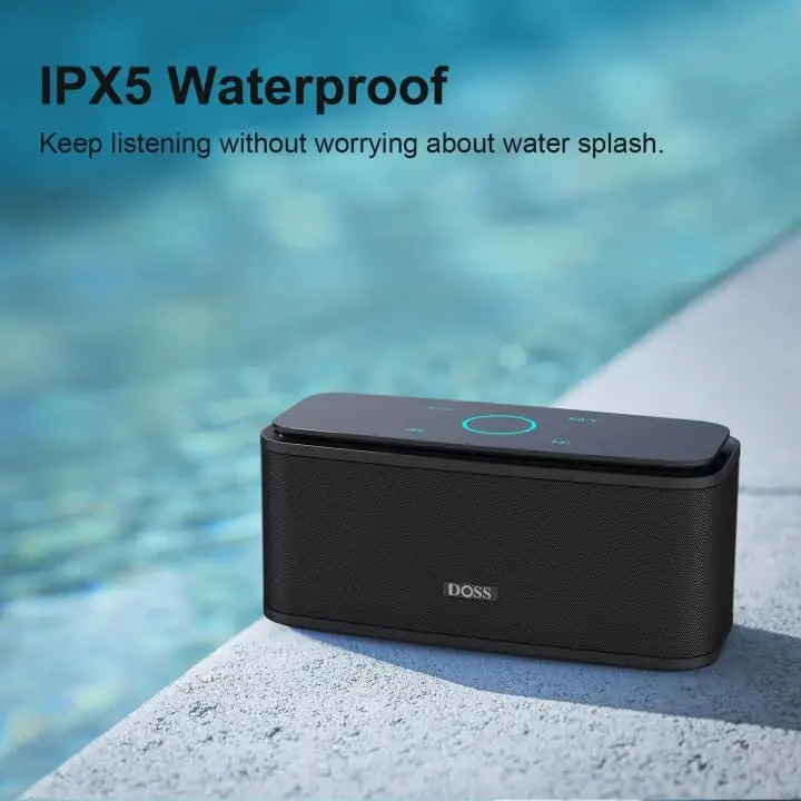 DOSS SoundBox Touch Wireless Bluetooth Speaker-12W HD Sound with Rich Bass, IPX5 Waterproof, 20H Playtime, Handsfree, for Gatherings, Home, Office, Outdoor, Travel-Black - 4