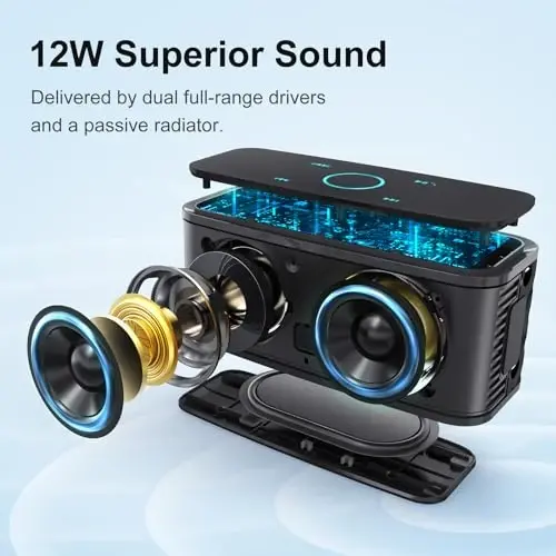 DOSS SoundBox Touch Wireless Bluetooth Speaker-12W HD Sound with Rich Bass, IPX5 Waterproof, 20H Playtime, Handsfree, for Gatherings, Home, Office, Outdoor, Travel-Black - 2
