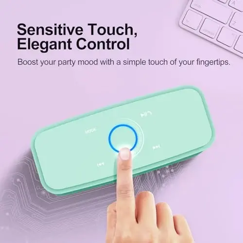 DOSS SoundBox Touch simsiz Bluetooth dinamiki - 12W HD ovoz boy bas bilan, IPX5 suv o'tkazmaydigan, 20 soatlik ijro etish vaqti, erkaklar, ayollar, o'smirlar, ofis, uy, sayohat uchun ideal Rojdestvo va Oq Fil sovg'asi-Yashil - 3