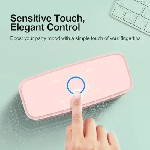 DOSS SoundBox Touch Simsiz Bluetooth Karnay - 12W HD Boy ovozi, boy bas, IPX5 suv o'tkazmaydigan, 20 soatlik o'yin vaqti, erkaklar, ayollar, o'smirlar, ofis, uy, sayohat uchun ideal Rojdestvo va Oq Fil sovg'asi - Açık Pembe - 3