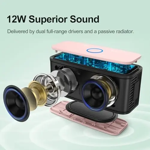 DOSS SoundBox Touch Simsiz Bluetooth Karnay - 12W HD Boy ovozi, boy bas, IPX5 suv o'tkazmaydigan, 20 soatlik o'yin vaqti, erkaklar, ayollar, o'smirlar, ofis, uy, sayohat uchun ideal Rojdestvo va Oq Fil sovg'asi - Açık Pembe - DOSS (1)