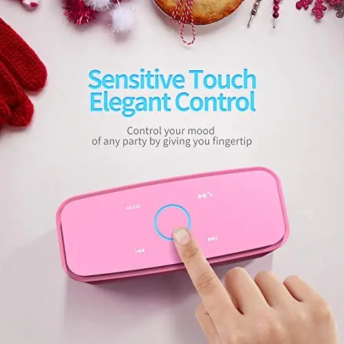 DOSS SoundBox Touch simsiz Bluetooth karnay - 12W HD ovoz boy bas bilan, IPX5 suv o'tkazmaydigan, 20 soatlik ijro etish vaqti, erkaklar, ayollar, o'smirlar, ofis, uy, sayohat uchun ideal Rojdestvo va Oq Fil sovg'asi-Pushti - 5